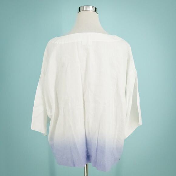 J. Jill Size Medium M Pure Jill Linen Floral Print Scoop Short Elbow Sleeve Top - Picture 2 of 7